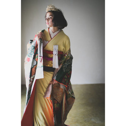 緞子織飛翔緑幔幕 【結婚式 和装 色打掛 レンタル】