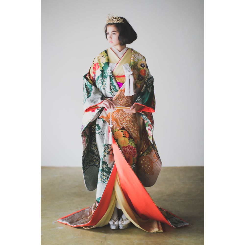 緞子織飛翔緑幔幕 【結婚式 和装 色打掛 レンタル】