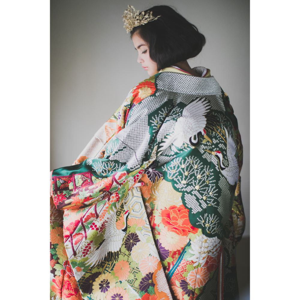 緞子織飛翔緑幔幕 【結婚式 和装 色打掛 レンタル】