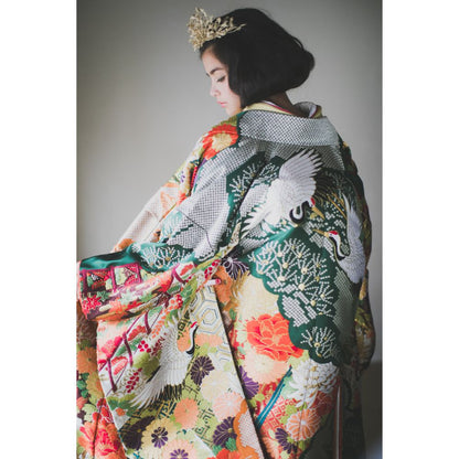 緞子織飛翔緑幔幕 【結婚式 和装 色打掛 レンタル】