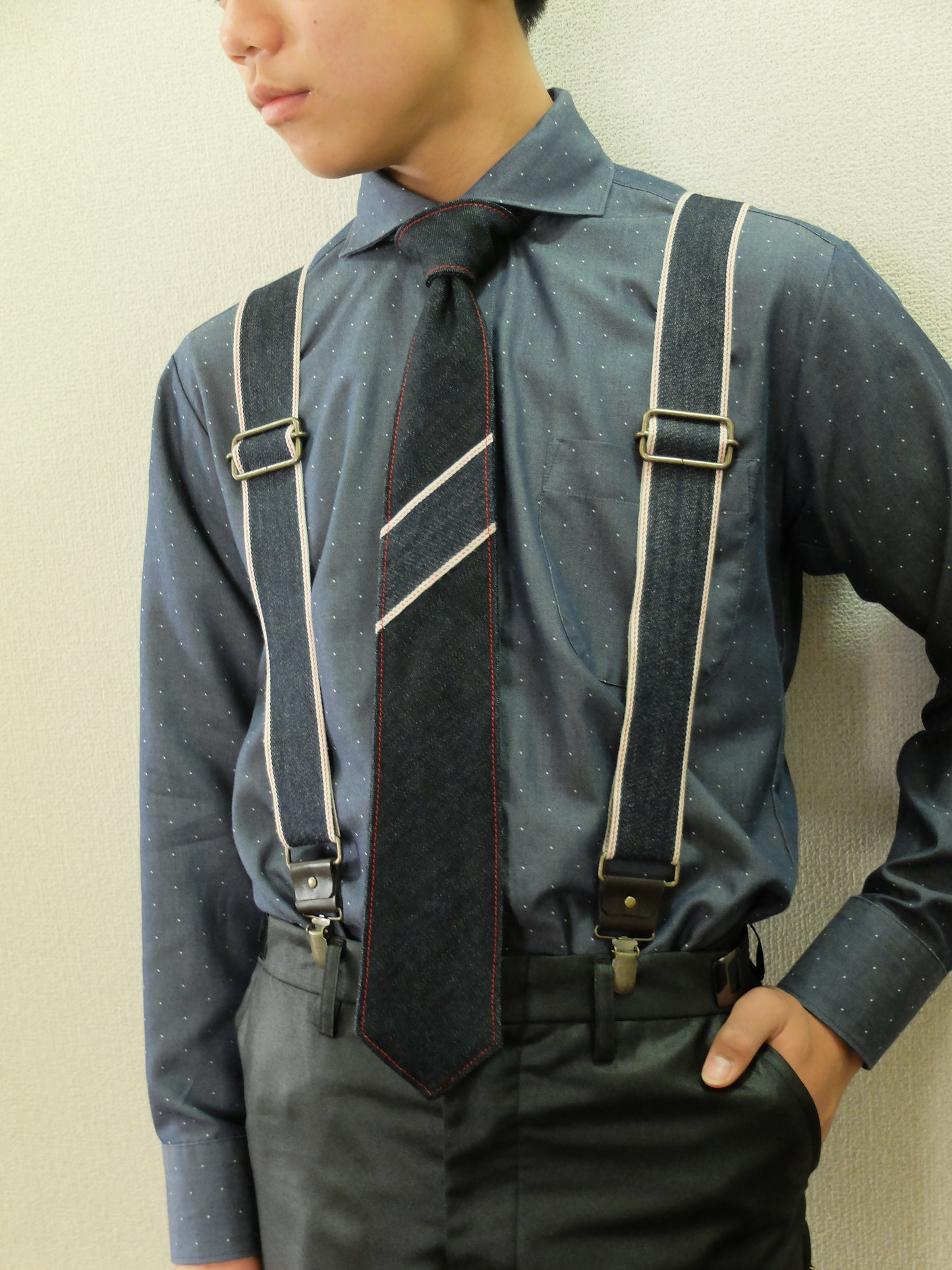 selvedgeーseriesデニムネクタイ&サスペンダー 【結婚式 メンズ小物】