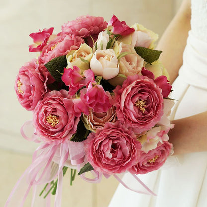 【アートフラワー】ガーリーピンクのクラッチブーケ 【結婚式 フラワー 造花 ブーケ ブートニア】