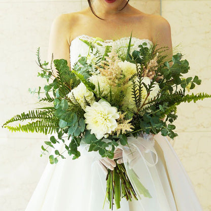 【生花】オーダーメイド グランドクラッチブーケ(ブートニア付) 【結婚式 フラワー 生花 ブーケ ブートニア オーダーメイド】