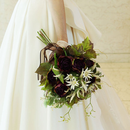 【アートフラワー】アンティークバイオレットローズのブーケ 【結婚式 フラワー 造花 ブーケ ブートニア】