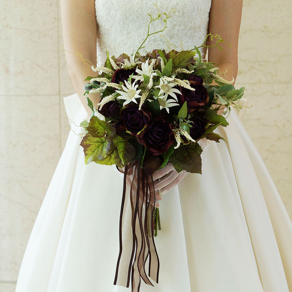 【アートフラワー】アンティークバイオレットローズのブーケ 【結婚式 フラワー 造花 ブーケ ブートニア】