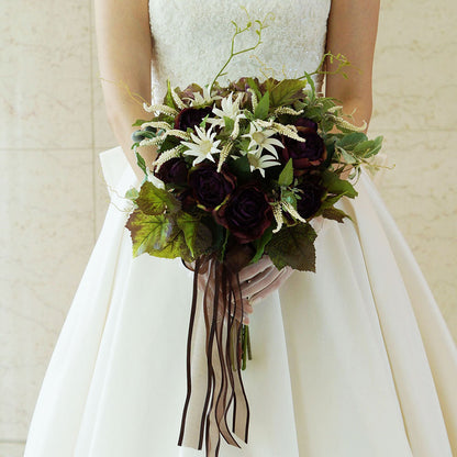 【アートフラワー】アンティークバイオレットローズのブーケ 【結婚式 フラワー 造花 ブーケ ブートニア】