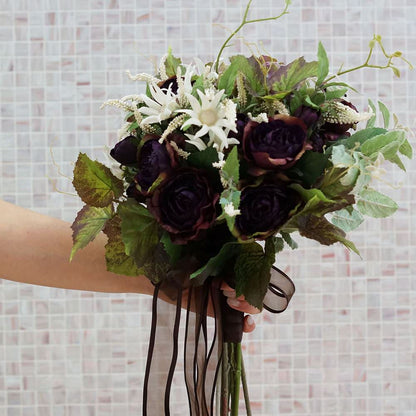 【アートフラワー】アンティークバイオレットローズのブーケ 【結婚式 フラワー 造花 ブーケ ブートニア】