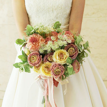 【アートフラワー】アンティークピンククラッチブーケ 【結婚式 フラワー 造花 ブーケ ブートニア】