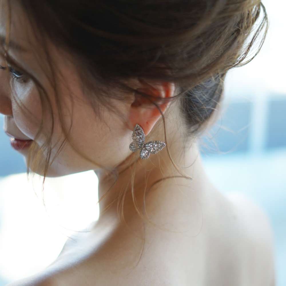 【ピアス】キュービックジルコニア butterfly ピアス/ブライダルアクセサリー 【結婚式 ピアス イヤリング】