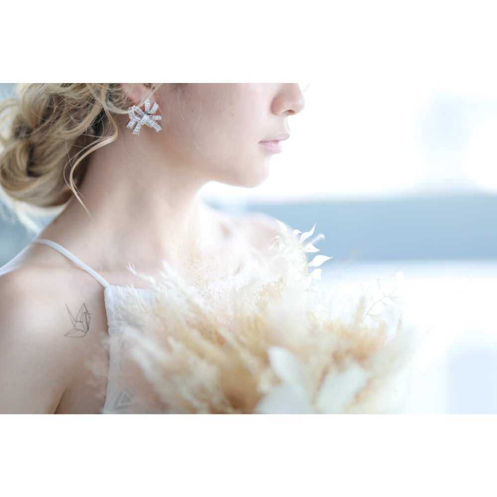 【ピアス】キュービックジルコニア ribbonピアス/ブライダルアクセサリー 【結婚式 ピアス イヤリング】
