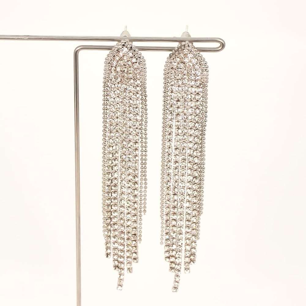 【ピアス】クリスタルタッセルピアス シルバー 【結婚式 ピアス イヤリング】