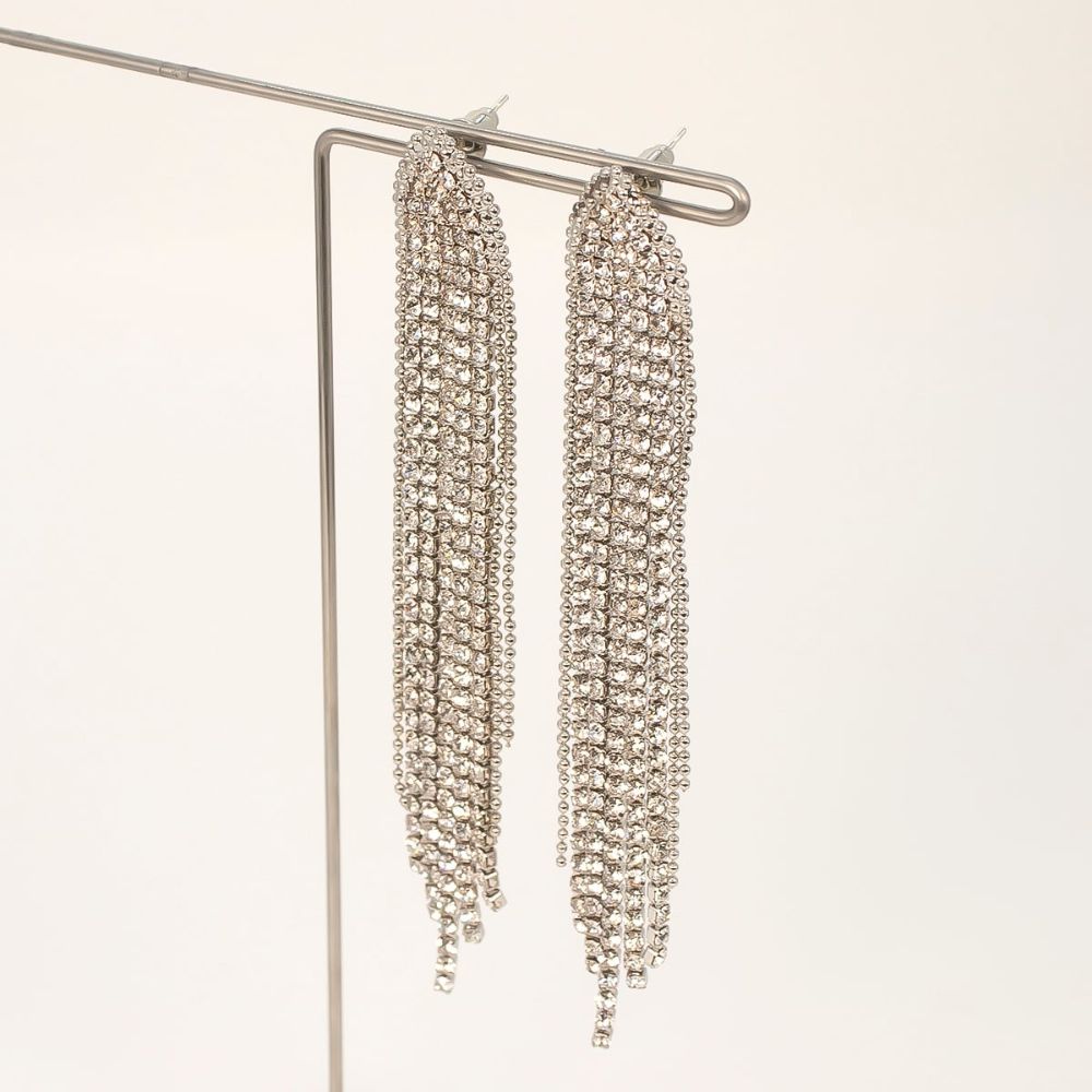 【ピアス】クリスタルタッセルピアス シルバー 【結婚式 ピアス イヤリング】