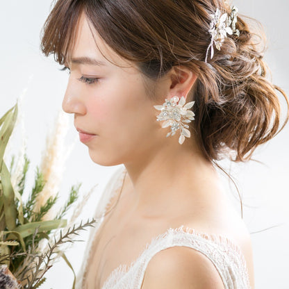 【イヤリング】小枝 リーフ シルバー イヤリング/ブライダルアクセサリー 【結婚式　ピアス　イヤリング】