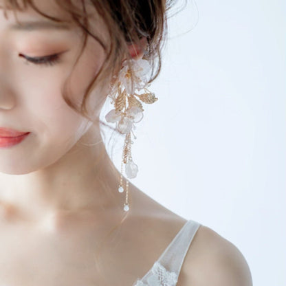 【ピアス】小枝 フラワー ゴールド タッセル ピアス/ブライダルアクセサリー 【結婚式 ピアス イヤリング】
