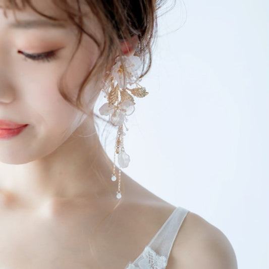 【ピアス】小枝 フラワー ゴールド タッセル ピアス/ブライダルアクセサリー 【結婚式 ピアス イヤリング】