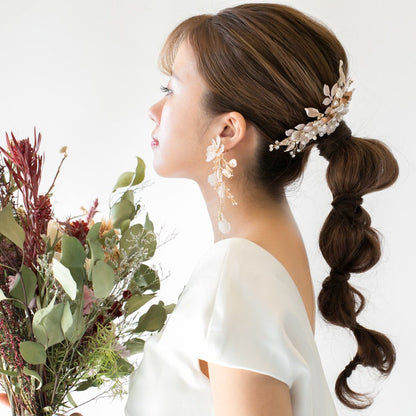 【ピアス】小枝 フラワー ゴールド タッセル ピアス/ブライダルアクセサリー 【結婚式 ピアス イヤリング】