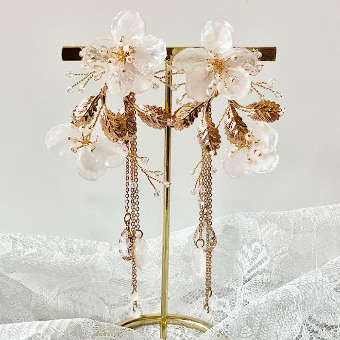 ピアス】小枝 フラワー ゴールド タッセル ピアス/ブライダル