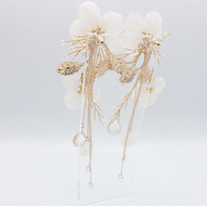 【ピアス】小枝 フラワー ゴールド タッセル ピアス/ブライダルアクセサリー 【結婚式 ピアス イヤリング】