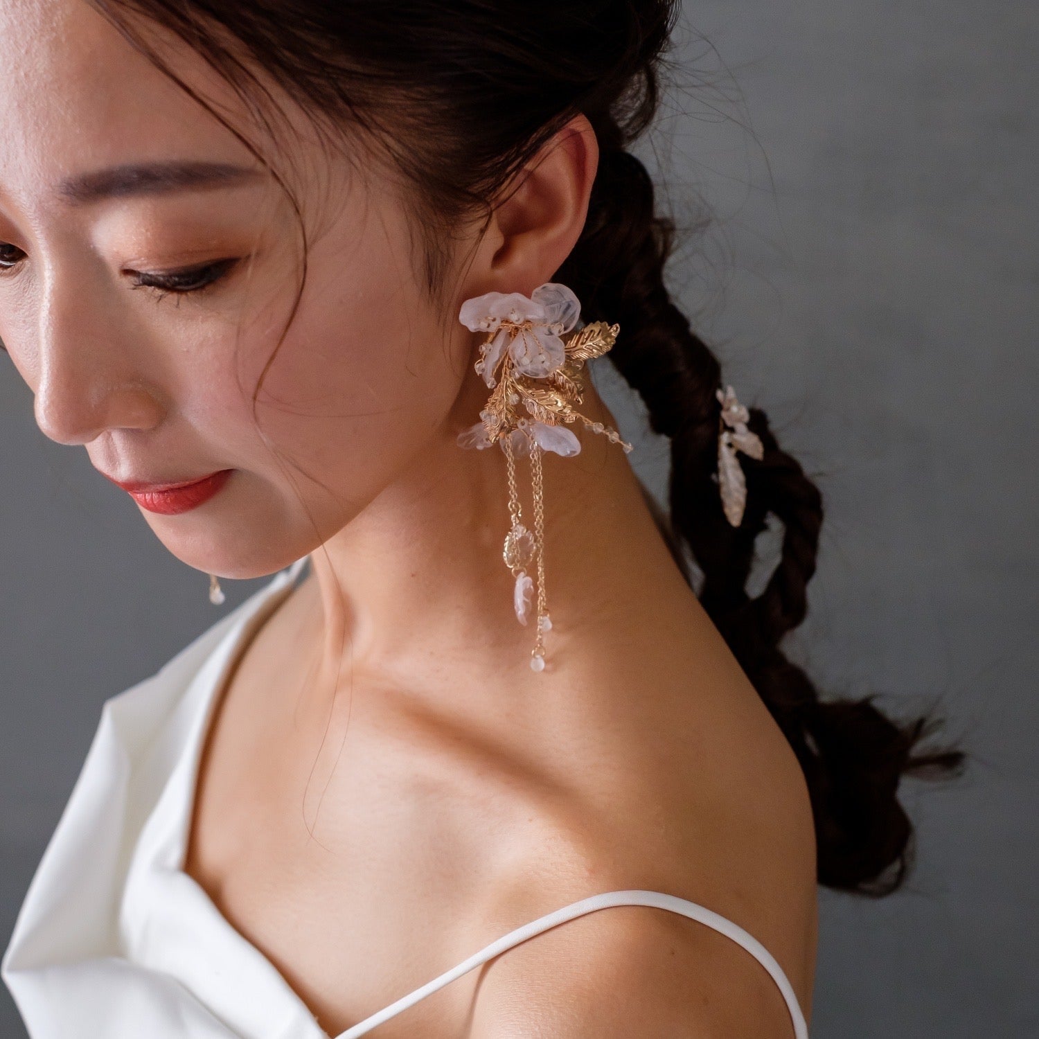 ピアス】小枝 フラワー ゴールド タッセル ピアス/ブライダル