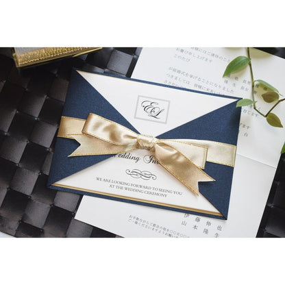 【結婚式 招待状セット】 ロイヤルネイビー(印刷込み)【結婚式 ペーパー 招待状】