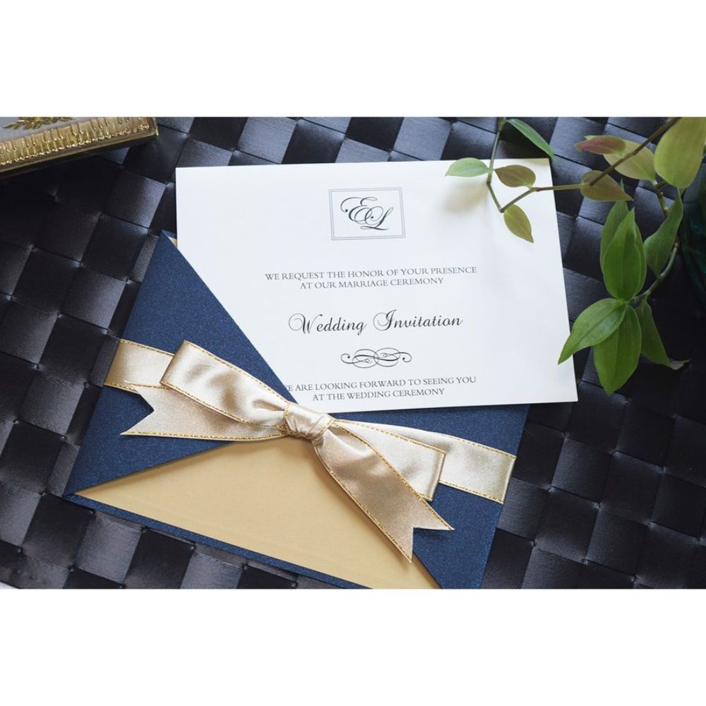 【結婚式 招待状セット】 ロイヤルネイビー(印刷込み)【結婚式 ペーパー 招待状】