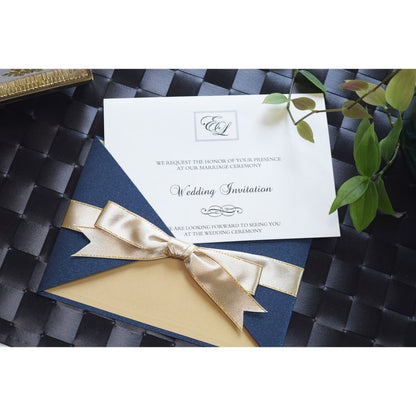 【結婚式 招待状セット】 ロイヤルネイビー(印刷込み)【結婚式 ペーパー 招待状】