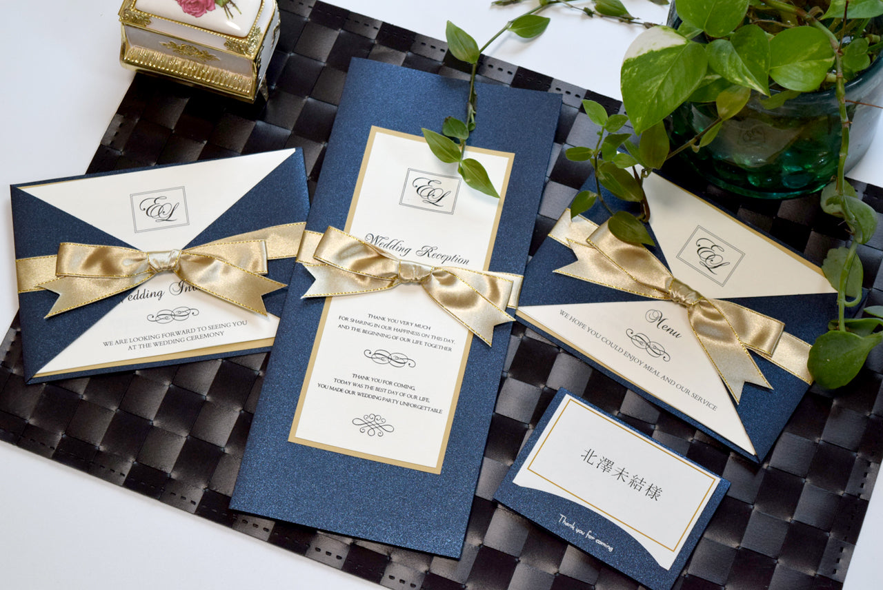 【結婚式 招待状セット】 ロイヤルネイビー(印刷込み)【結婚式 ペーパー 招待状】