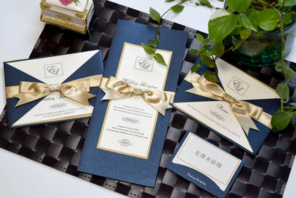 【結婚式 招待状セット】 ロイヤルネイビー(印刷込み)【結婚式 ペーパー 招待状】