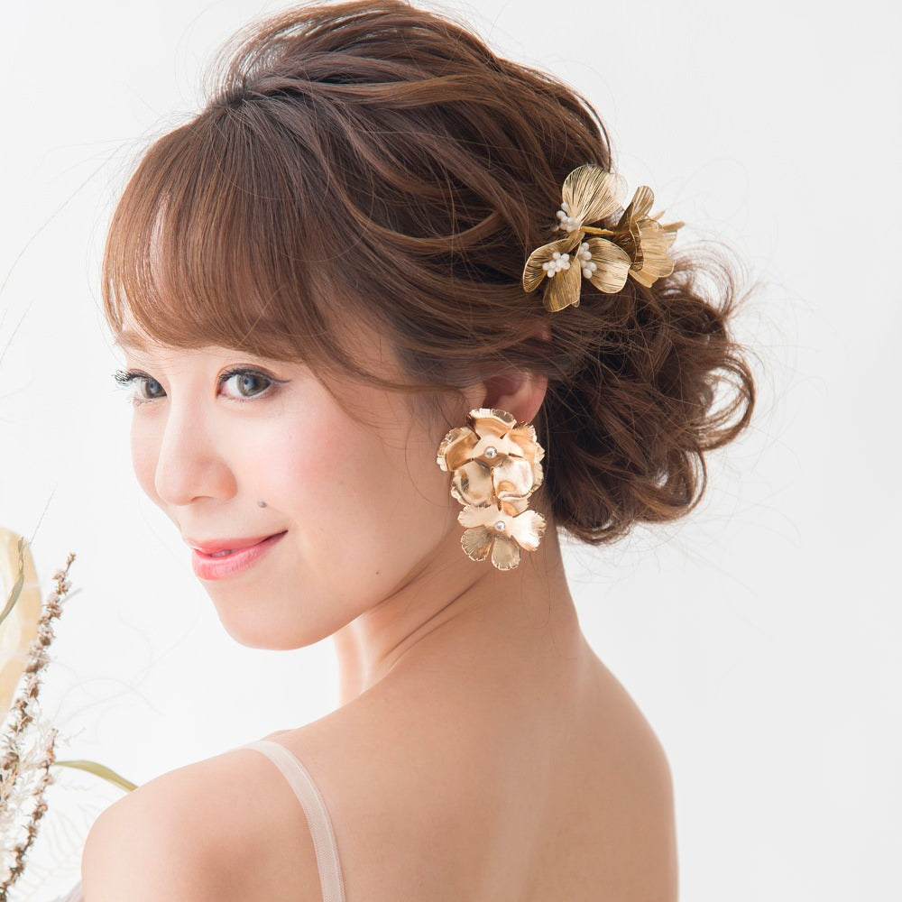 【イヤリング】Vintage Remake Series*Brassフラワーイヤリング/ブライダルアクセサリー 【結婚式 ピアス イヤリング】