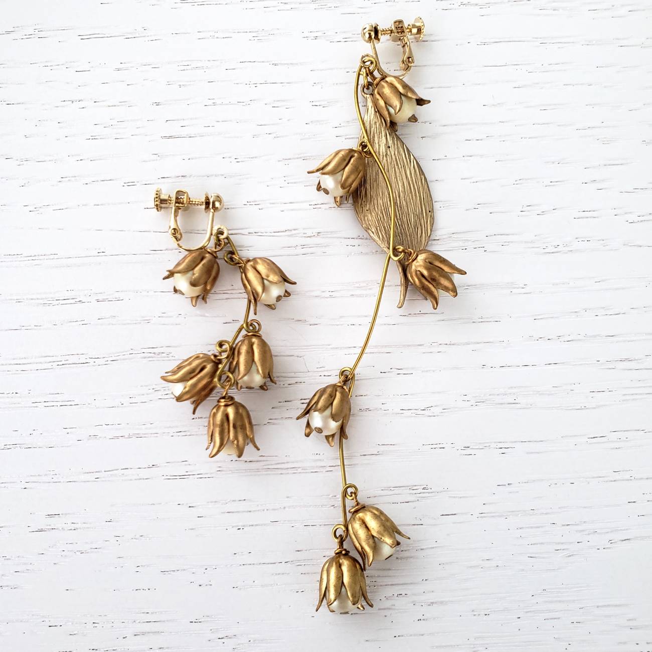 すずらんヴィンテージゴールドイヤリング 【結婚式 ピアス イヤリング レンタル】