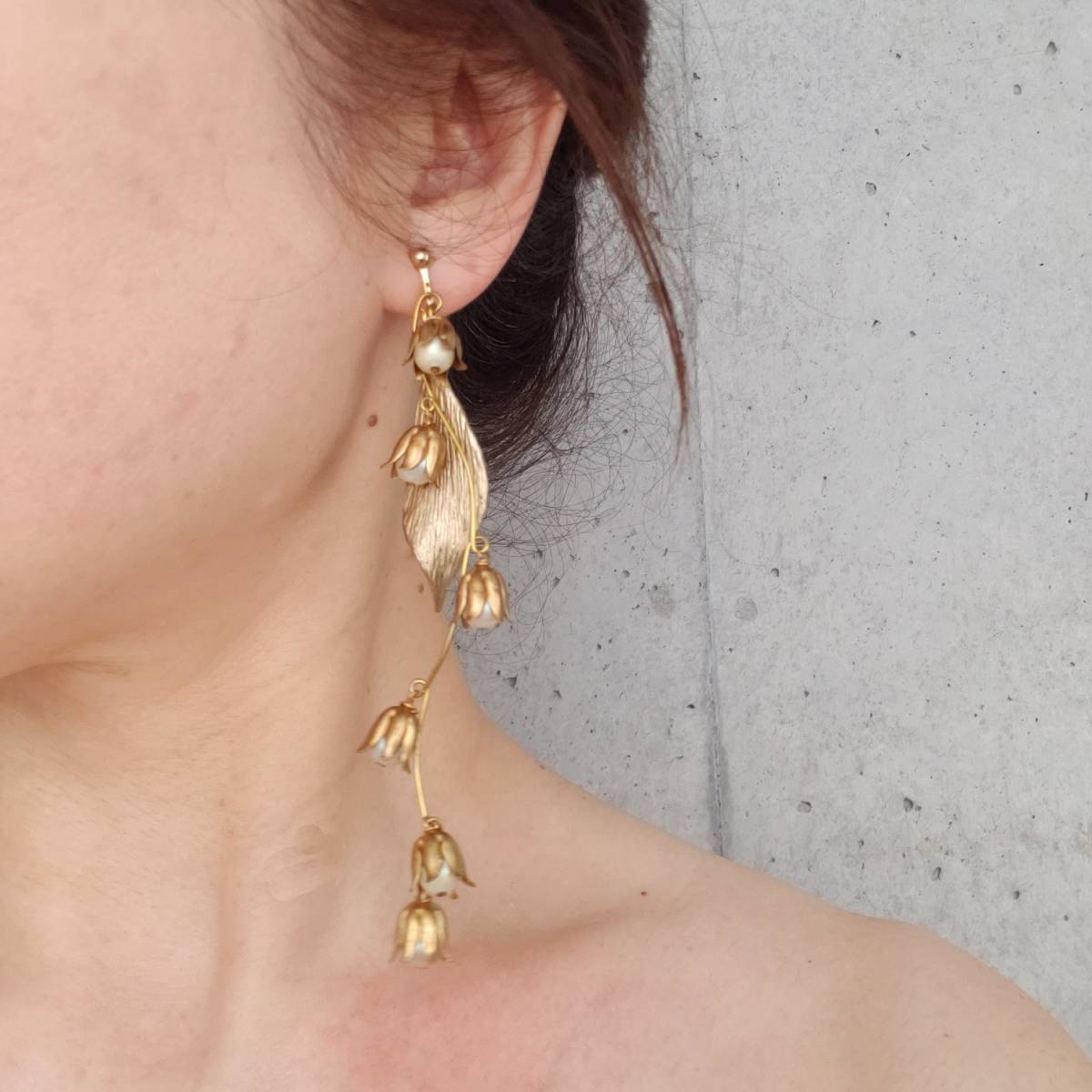 すずらんヴィンテージゴールドイヤリング 【結婚式 ピアス イヤリング レンタル】