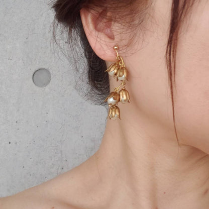 すずらんヴィンテージゴールドイヤリング 【結婚式 ピアス イヤリング レンタル】