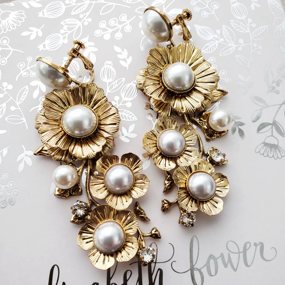 【3泊4日】Elizabethbower Clematis pearl climber イヤリング 【結婚式 ピアス イヤリング レンタル】