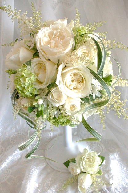 【生花】オーダーメイド/ ラウンドブーケ(グラン・アミューズド)[セットプランEmma02] 【結婚式 フラワー 生花 ブーケ ブートニア オーダーメイド】