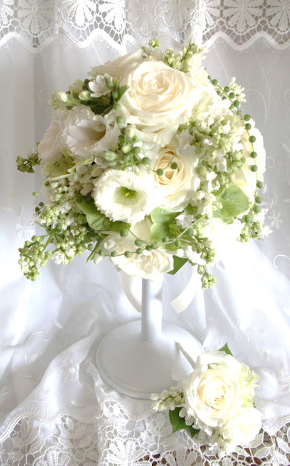 【生花】オーダーメイド/ ラウンドブーケ(グラン・アミューズド)[セットプランEmma02] 【結婚式 フラワー 生花 ブーケ ブートニア オーダーメイド】