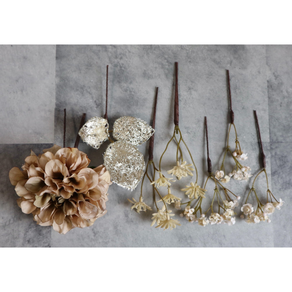 【造花】フラワーヘアアクセサリー#14/和装・ダリア・ゴールド 【結婚式 ヘアアクセサリー】