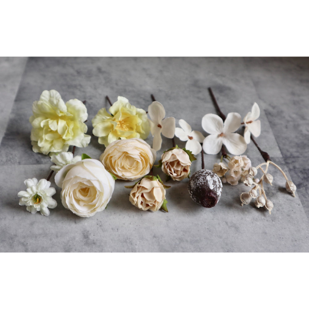 【造花】フラワーヘアアクセサリー#18/イエロー・ベージュ・クリーム 【結婚式 ヘアアクセサリー】