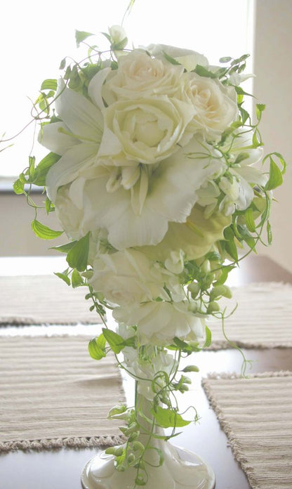 【生花】オーダーメイド/ キャスケードブーケ・クレッセントブーケ[セットプランGrace] 【結婚式 フラワー 生花 ブーケ ブートニア オーダーメイド】