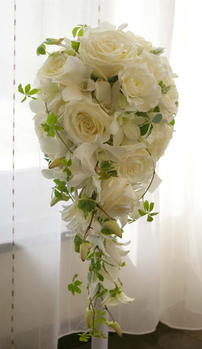 【生花】オーダーメイド/ キャスケードブーケ・クレッセントブーケ[セットプランGrace] 【結婚式 フラワー 生花 ブーケ ブートニア オーダーメイド】