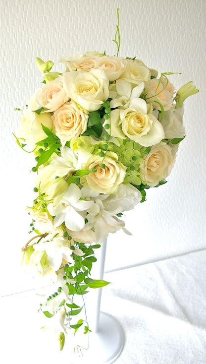 【生花】オーダーメイド/ キャスケードブーケ・クレッセントブーケ[セットプランGrace] 【結婚式 フラワー 生花 ブーケ ブートニア オーダーメイド】