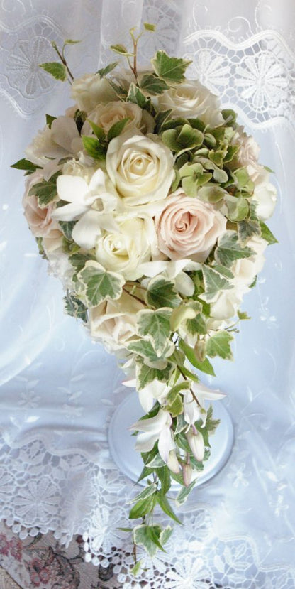 【生花】オーダーメイド/ キャスケードブーケ・クレッセントブーケ[セットプランGrace] 【結婚式 フラワー 生花 ブーケ ブートニア オーダーメイド】