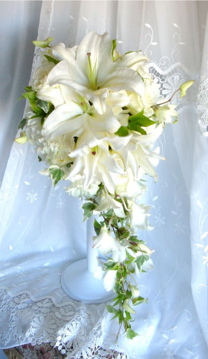 【生花】オーダーメイド/ キャスケードブーケ・クレッセントブーケ[セットプランGrace] 【結婚式 フラワー 生花 ブーケ ブートニア オーダーメイド】