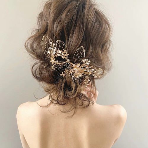 【ヘッドドレス】フラワーモチーフGoldヘッドドレス/ブライダルアクセサリー 【結婚式　ヘアアクセサリー】