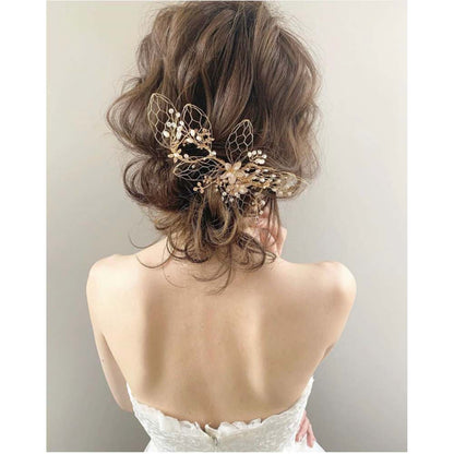 【ヘッドドレス】フラワーモチーフGoldヘッドドレス/ブライダルアクセサリー 【結婚式　ヘアアクセサリー】