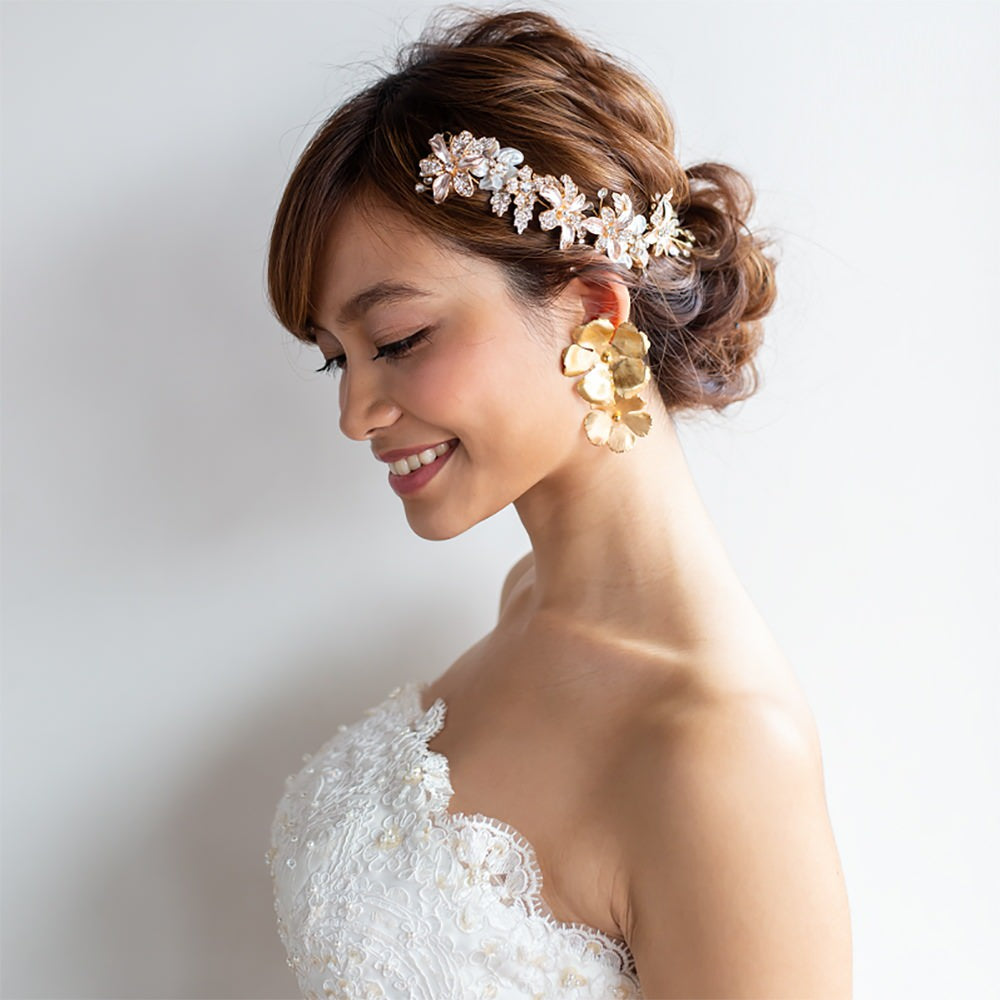 【ヘッドドレス】淡水パールのgold小枝アクセサリー/ブライダルアクセサリー 【結婚式 ヘアアクセサリー】