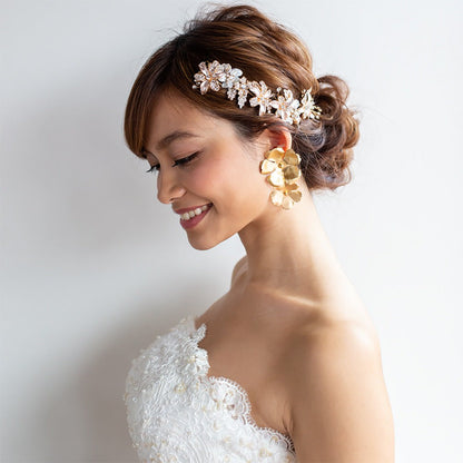 【ヘッドドレス】淡水パールのgold小枝アクセサリー/ブライダルアクセサリー 【結婚式 ヘアアクセサリー】