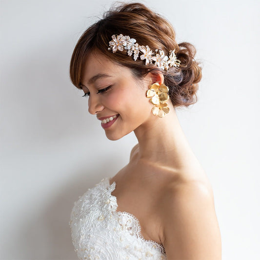 【ヘッドドレス】淡水パールのgold小枝アクセサリー/ブライダルアクセサリー 【結婚式 ヘアアクセサリー】