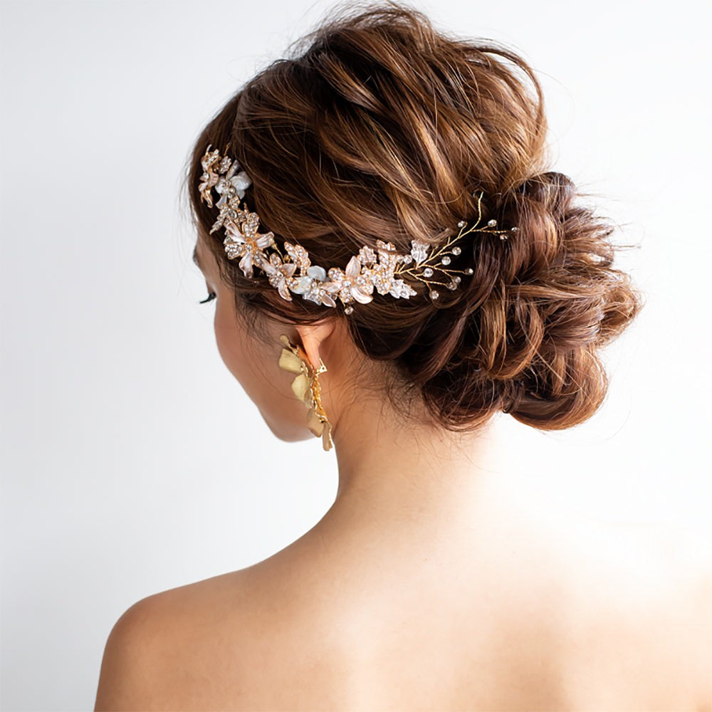 【ヘッドドレス】淡水パールのgold小枝アクセサリー/ブライダルアクセサリー 【結婚式 ヘアアクセサリー】