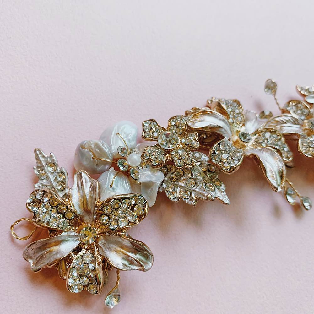 【ヘッドドレス】淡水パールのgold小枝アクセサリー/ブライダルアクセサリー 【結婚式 ヘアアクセサリー】