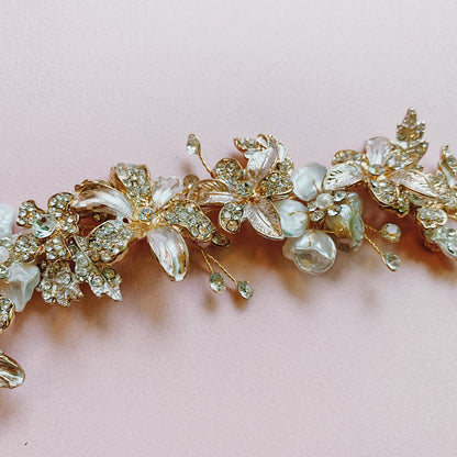 【ヘッドドレス】淡水パールのgold小枝アクセサリー/ブライダルアクセサリー 【結婚式 ヘアアクセサリー】